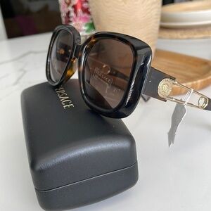 VERSACE Havana 54mm Square Sunglasses